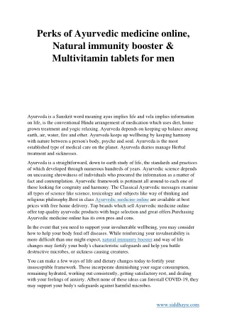 Perks of Ayurvedic medicine online, Natural immunity booster & Multivitamin tablets for men