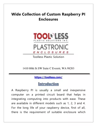 Wide Selection of Custom Raspberry PI Case  | Toolless Plastic Solution