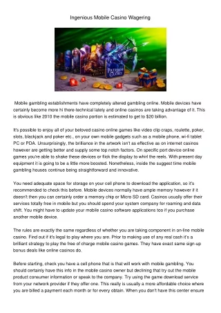 ingenious mobile casino wagering