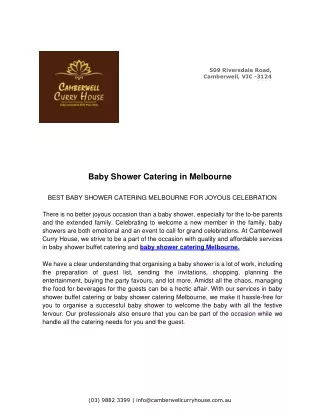 Baby Shower Catering in Melbourne