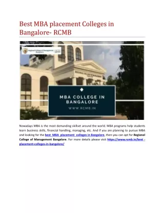 Best MBA placement Colleges in Bangalore- RCMB
