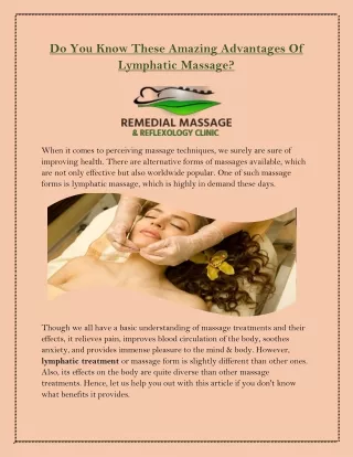 Do You Know These Amazing Advantages Of Lymphatic Massage?