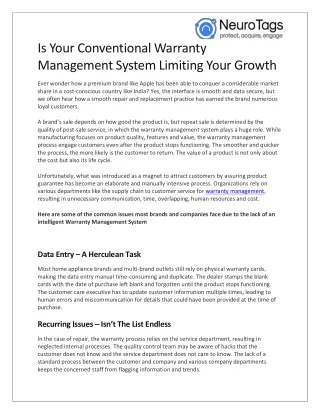 Is Your Conventional Warranty Management System Limiting Your Growth