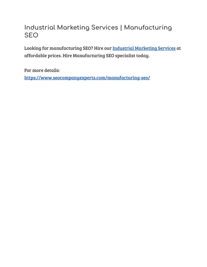 industrial marketing services manufacturing seo