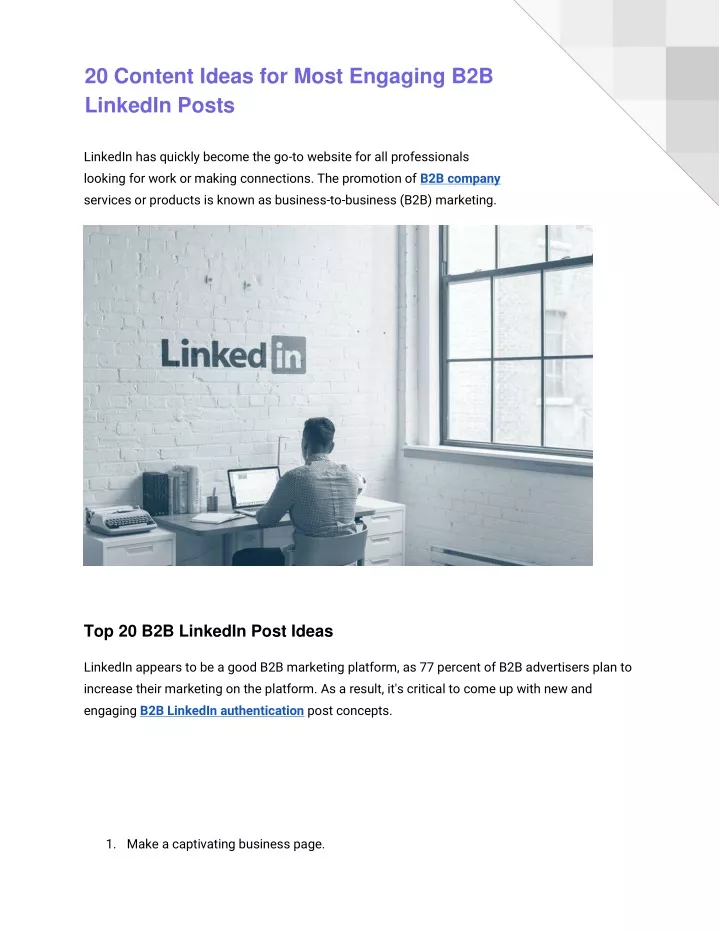 20 content ideas for most engaging b2b linkedin