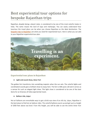Best experiential tour options for bespoke Rajasthan trips
