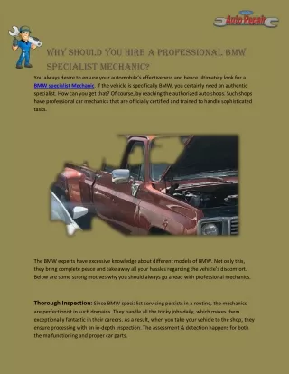 Why Should You Hire A Professional BMW Specialist Mechanic?