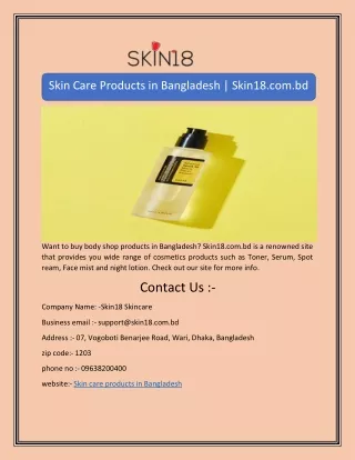 Skin Care Products in Bangladesh | Skin18.com.bd