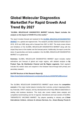 Global Molecular Diagnostics Market Set For Rapid Growth And Trend By 2027