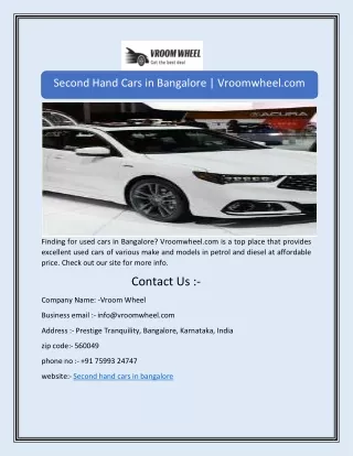 Second Hand Cars in Bangalore | Vroomwheel.com