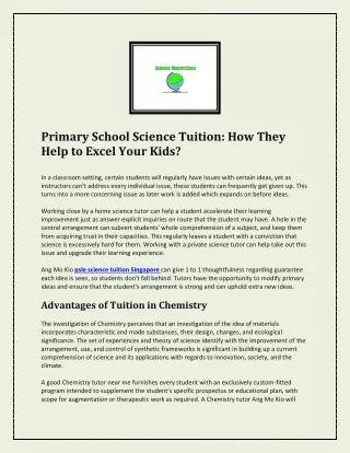 primary school science tuition how they help