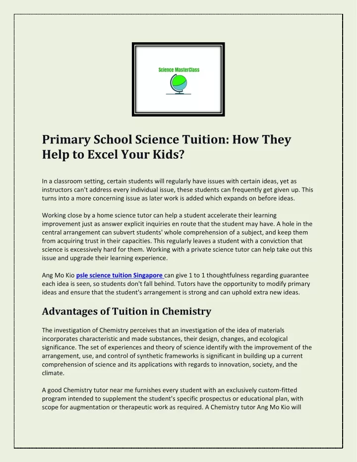 primary school science tuition how they help