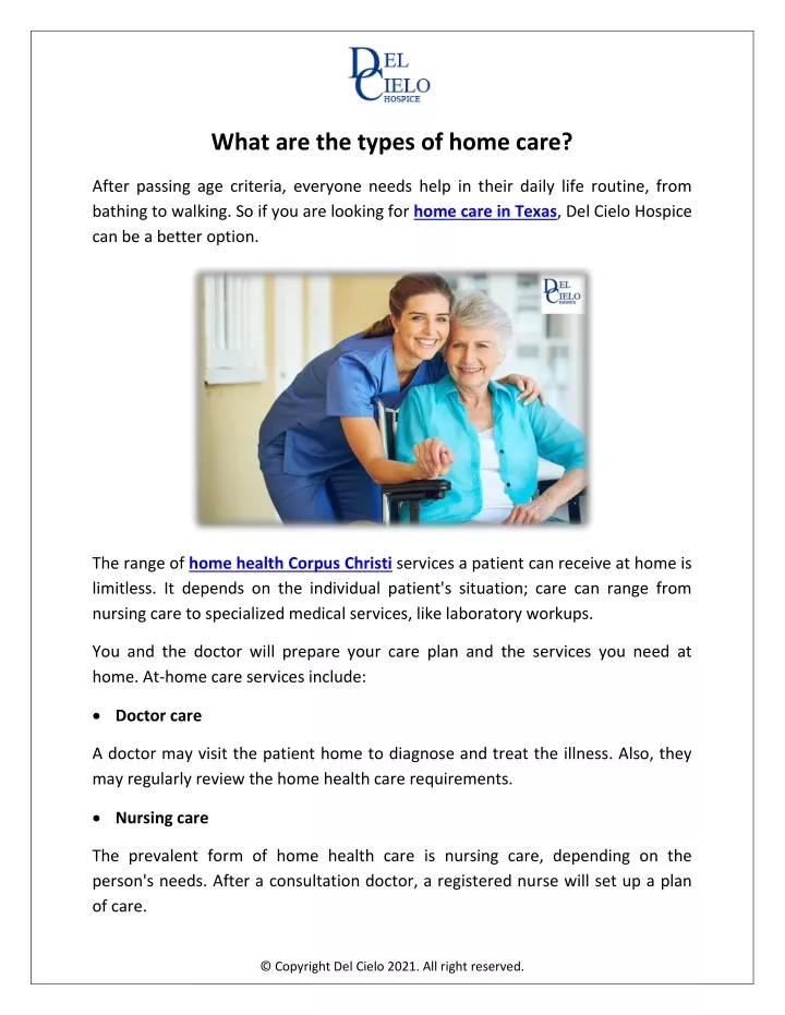 what are the types of home care