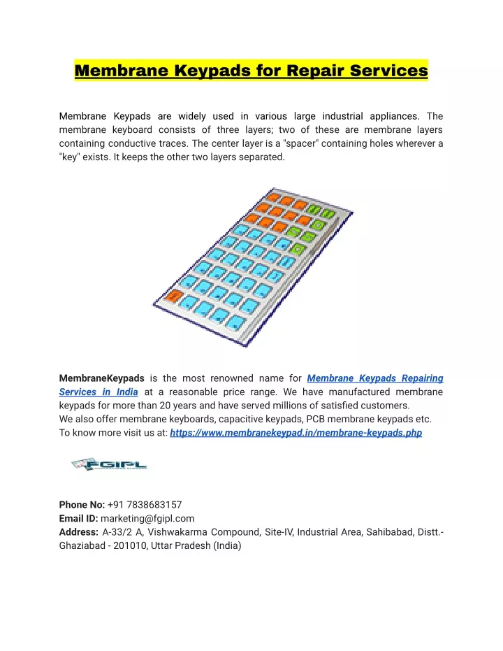 membrane keypads for repair services