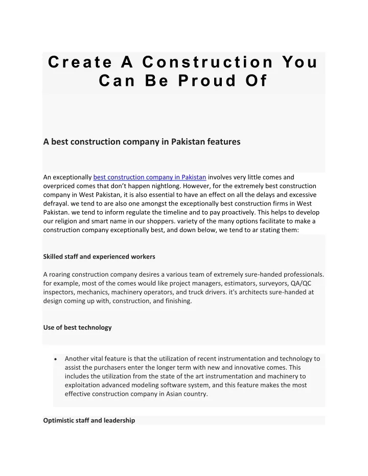 create a construction you can be proud of