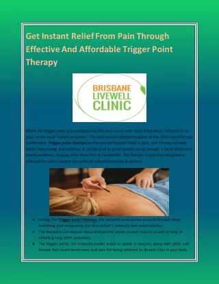 Get Fast Relief From Pain Through Effective Trigger Point Therapy