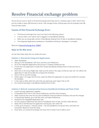 resolve financial exchange problem