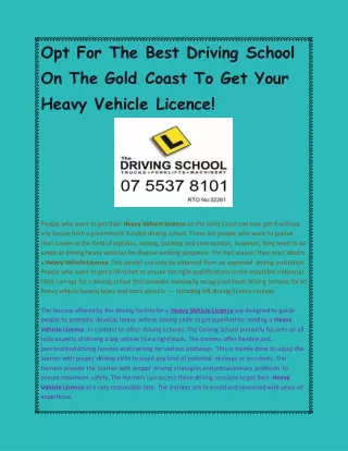 Opt Heavy Vehicle Licence Classes In Gold Coast!
