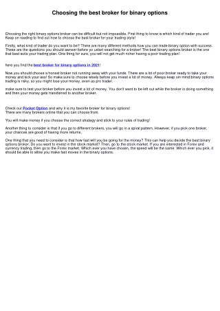Choosing the best broker for binary options