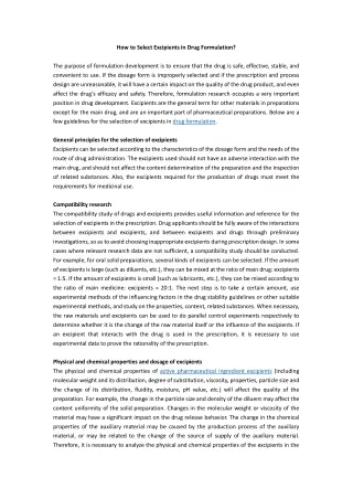 how to select excipients in drug formulation
