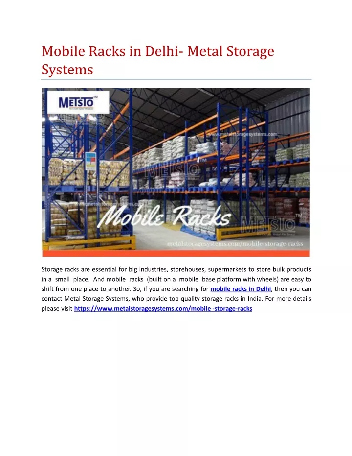 mobile racks in delhi metal storage systems