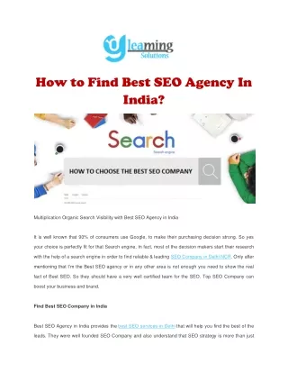 How to Find Best SEO Agency In India?