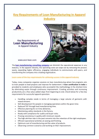 Key Factors of Lean Manufacturing in Apparel Industry