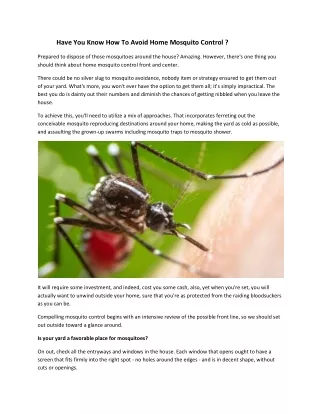 have you know how to avoid home mosquito control