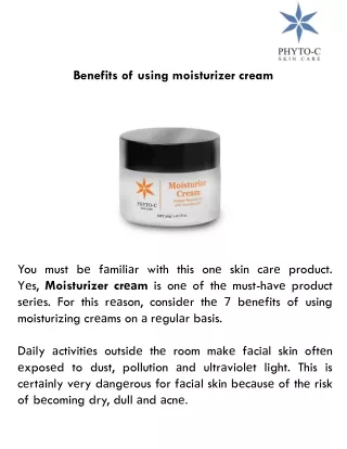 benefits of using moisturizer cream