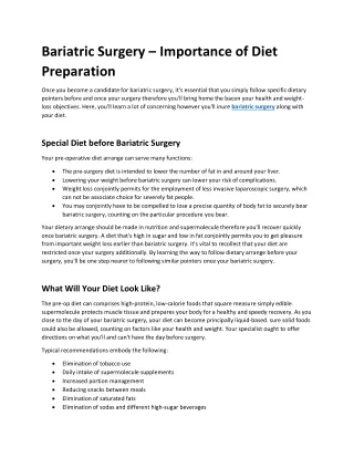 bariatric surgery importance of diet preparation