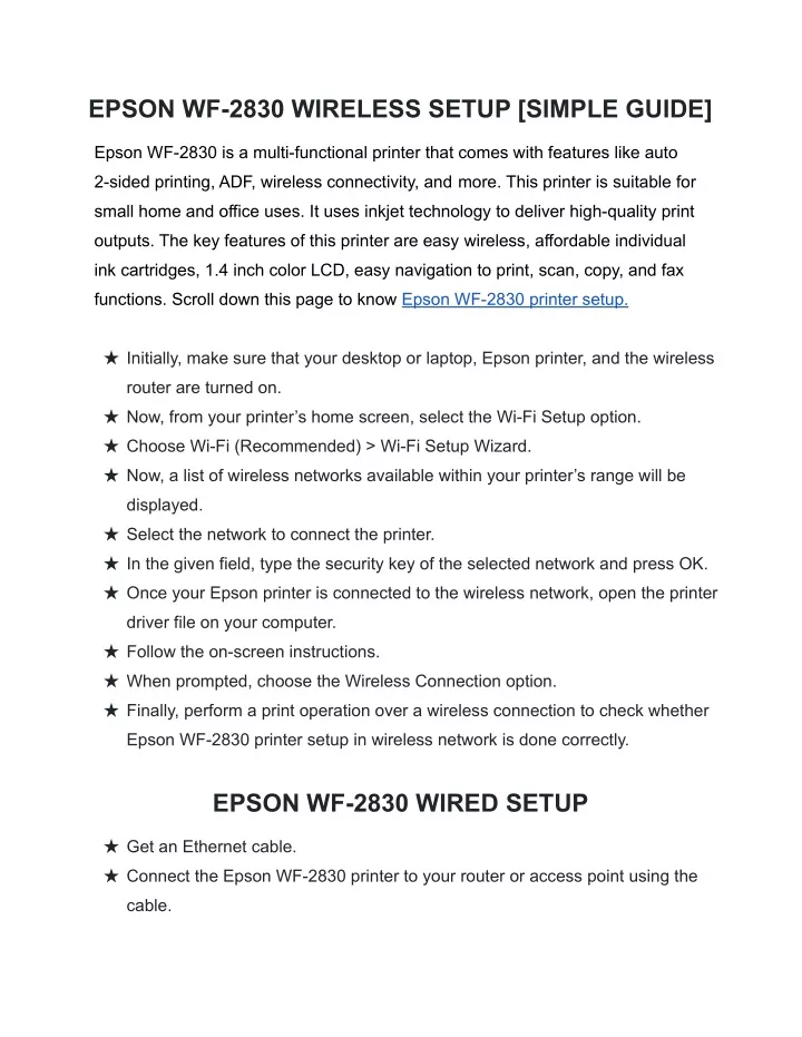 epson wf 2830 wireless setup simple guide