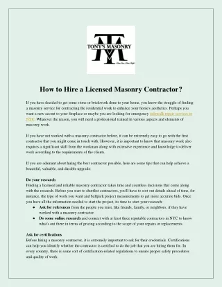 How to Hire a Licensed Masonry Contractor?