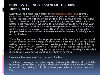 plumbers are very essential for home improvements