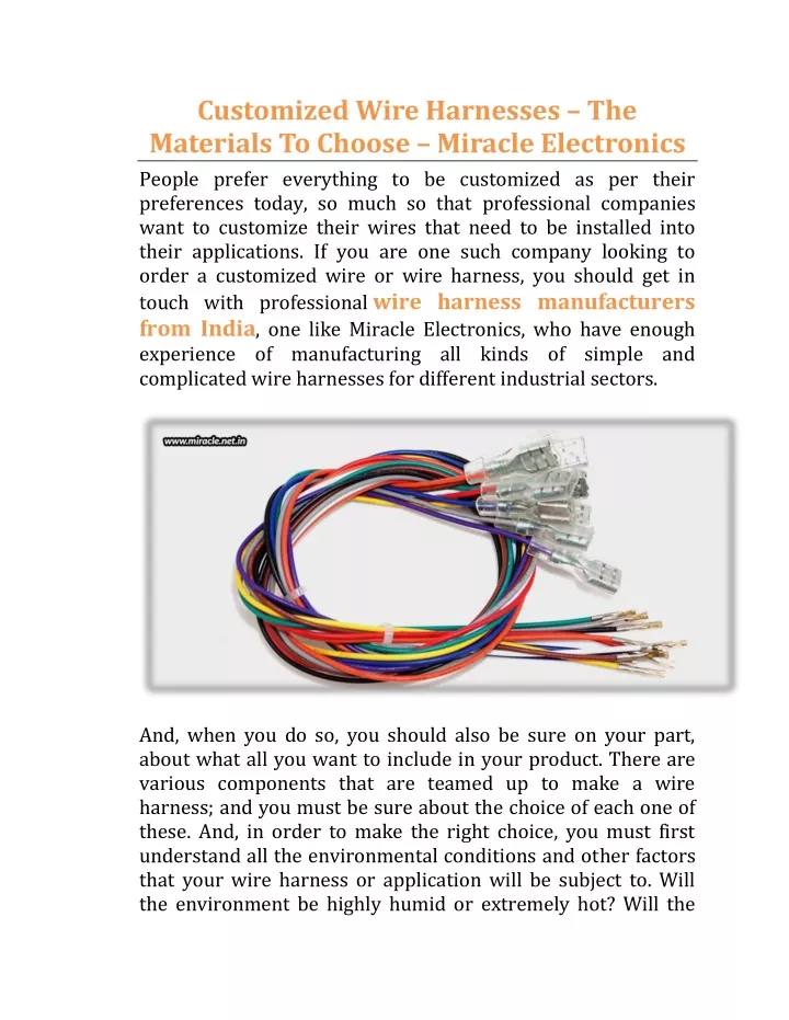 customized wire harnesses the materials to choose
