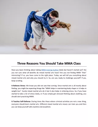Three Reasons You Should Take MMA Class