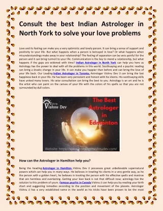 Consult the best Indian Astrologer in North York to solve your love problems