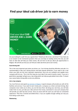 Find your ideal cab driver job to earn money
