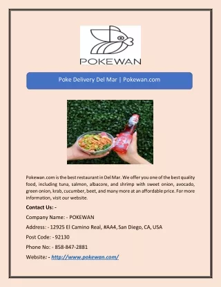 Poke Delivery Del Mar | Pokewan.com