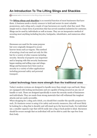 an introduction to the lifting slings and shackles