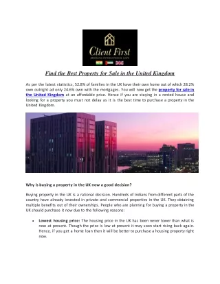 Find the Best Property for Sale in the United Kingdom