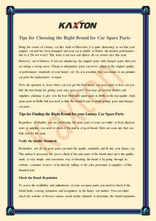 Tips for Choosing the Right Brand for Car Spare Parts