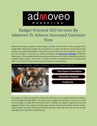 Budget Oriented SEO Services By Admoveo To Achieve Increased Customer Flow