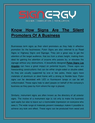 Know How Signs Are the Silent Promoters of a Business