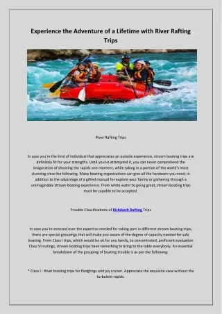 experience the adventure of a lifetime with river
