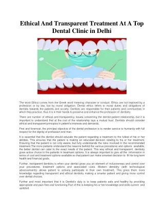 Ethical And Transparent Treatment At A Top Dental Clinic in Delhi