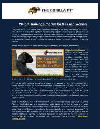 Weight Training Program for Men and Women