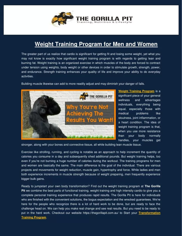 weight training program for men and women