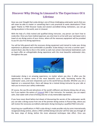 discover why diving in limassol is the experience