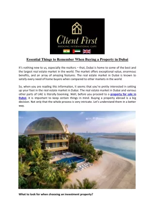 Essential Things to Remember When Buying a Property in Dubai