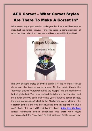 AEC Corset – What Corset Styles Are There To Make A Corset In